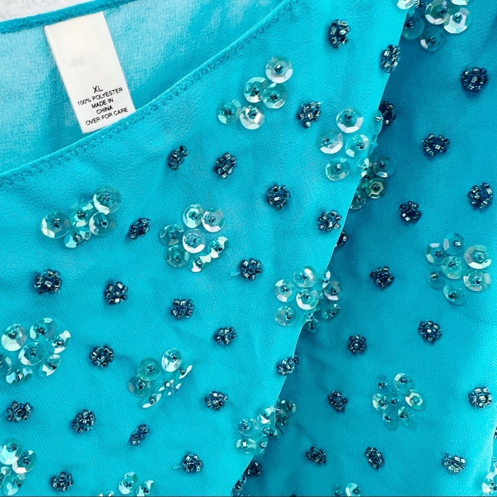 Victoria's Secret Turquoise Sheer Chiffon Sequin Beaded Cami Crop Top Size XL - Picture 4 of 5